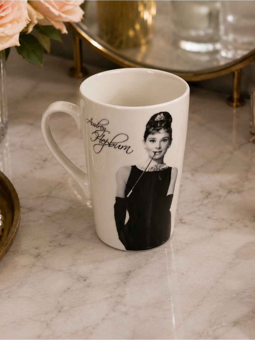 Elegant Black and White Audrey Hepburn Mug